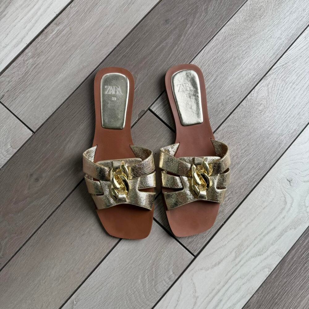 Zara gold chain slide sandals